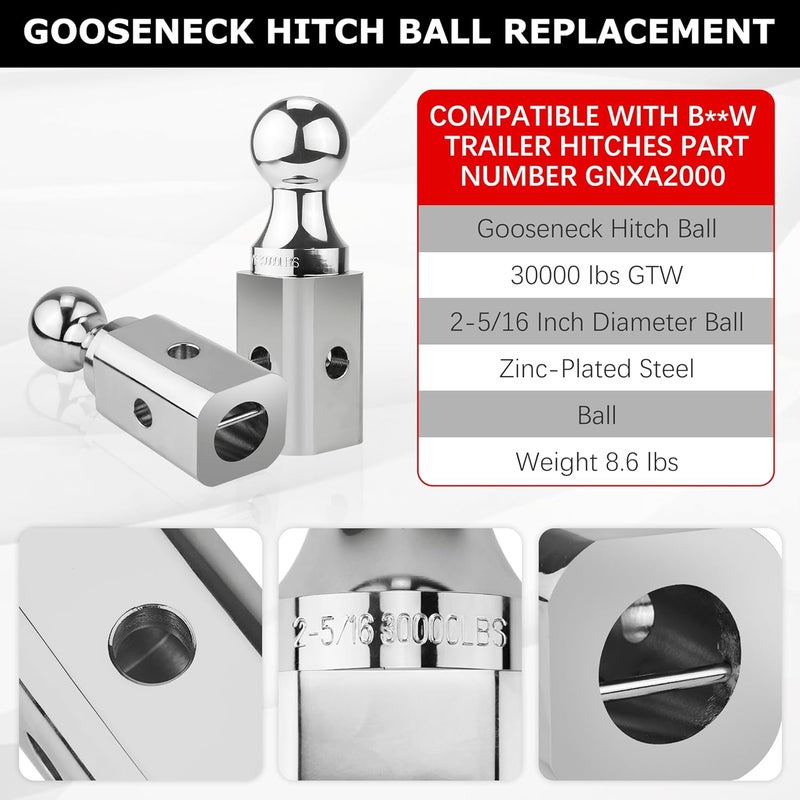 Fetechmate Gooseneck Ball Hitch GNXA2000 2-5/16" Replacement Compatible with B-W Trailer Hitches Part Number GNXA2000 Gooseneck Tow Hitch Ball,Trailer Hitches GNXA2000-30,100lbs Load Capacity - Image 4